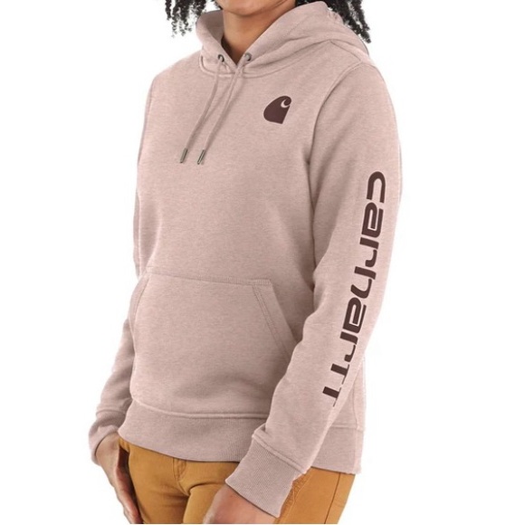 Carhartt Tops - Carhartt women’s mauve heavy weight hoodie sleeve spellout large relaxed fit